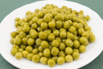 Green peas on a white plate
