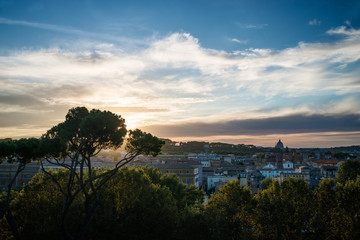 Obraz premium aerial view of forum romanum and surrounding areas of historical centre of Rome at sunset, Italy