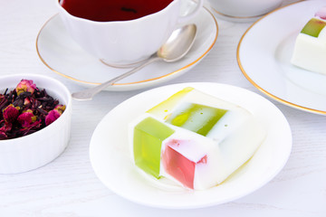 Diet Dessert: Fruit Jelly, Gelatin and Tea