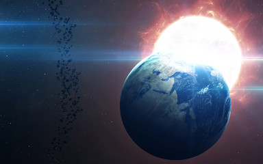 Fototapeta premium High Resolution Planet Earth view. The World Globe from Space in a star field showing the terrain and clouds. Elements of this image are furnished by NASA