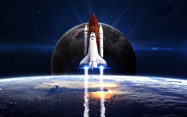 Space shuttle taking off on a mission. Elements of this image furnished by NASA - Powered by Adobe