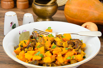 Baked Pumpkin with Mushrooms and Vegetables. Vegetarian Food