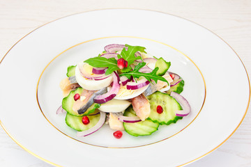 Dietary Food: Salad with Herring, Cucumber, Egg and Onion