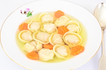 Delicious Food: Soup Dumplings Pelmeni and Carrot