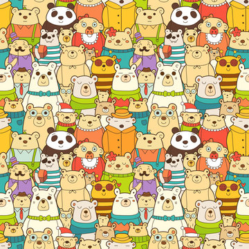 Seamless pattern with funny polar bears