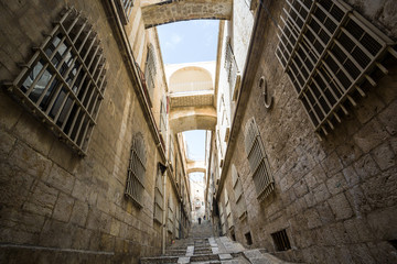 Fototapeta na wymiar Steep street of Jerusalem