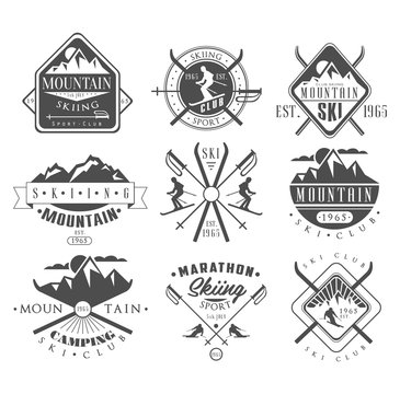Vintage Skiing Labels and Design Elements Set