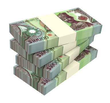 Brunei dollar bills isolated on white background. Computer generated 3D photo rendering.