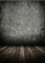 concrete wall with wooden floor. empty interior room.