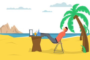 Obraz premium man freelancer on the beach