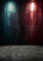 abstract interior room with colored spot lights and wooden floor