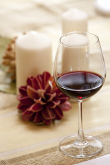 Red wine on table