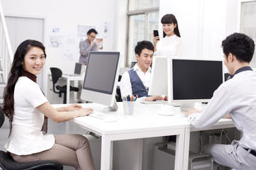 Obraz premium Busy office workers in studio