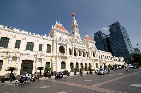 Ho Chi Minh City Hall in Ho Chi Minh City, Vietnam. It is known as Ho Chi Minh City People's Committee Head office and was built in 1902-1908 in a French colonial style.