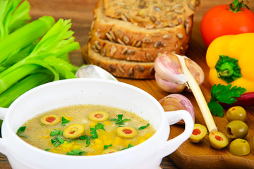 Barley Soup with Olives and Peppers