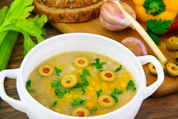 Barley Soup with Olives and Peppers