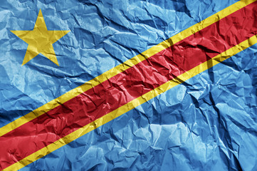 Congo flag painted on crumpled paper background