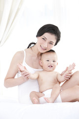 Tender moment between mother and baby