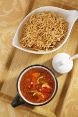 American Chopsuey or chop suey on deep-fried noodles