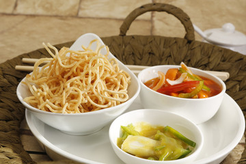 American Chopsuey or chop suey on deep-fried noodles