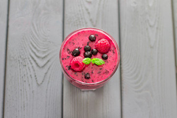 Berry Smoothie with Mint, Blueberry and Raspberry, Top View