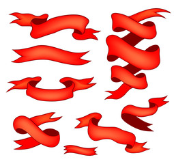 Set of red ribbon banners