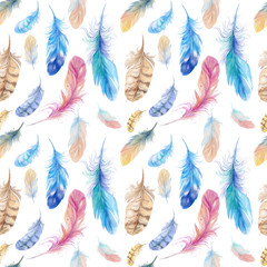 seamless pattern of bird feathers,watercolor