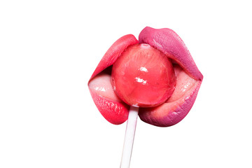 Fototapeta premium Female lips and lollipop