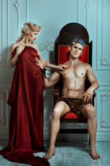King hand rejects queen with haughty and sour face.