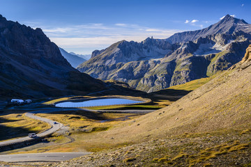 Col d'Iseran saddle during sunset, Val d'Isere in French Alps  