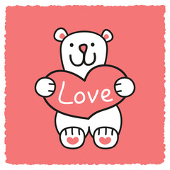 Valentine card with bear who keep heart in its paws