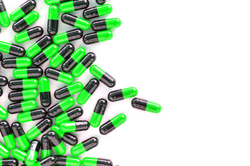 Many medicines pills capsules background