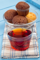 Tea and cakes on a napkin