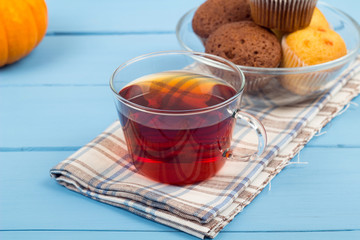 Tea and cakes on a napkin