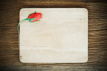 Rose on wood , valentine background.