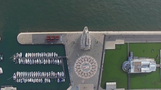 Top View of Monument to the Discoveries and Huge Compass Rose, Lisbon, Portugal