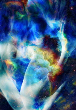 Nebula, Cosmic space and stars and textile structure, blue cosmic abstract background. Elements of this image furnished by NASA.