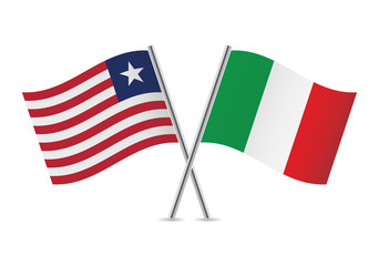 Liberian and Italian  flags. Vector illustration.