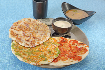 South Indian Dish Uthappams with sambar