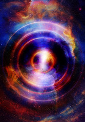 Audio music Speaker with color effect. Cosmic space and stars, cosmic abstract background. space music, music concept.