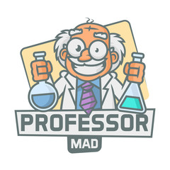 Professor emblem holding test tubes