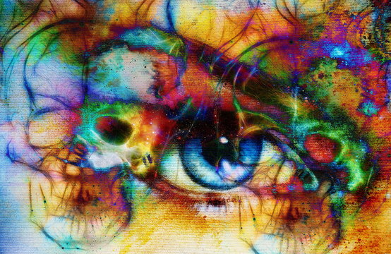 women eye and skull, computer collage, Eye contact. © jozefklopacka