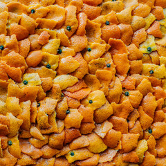 Dry orange peels texture, abstract pattern background.