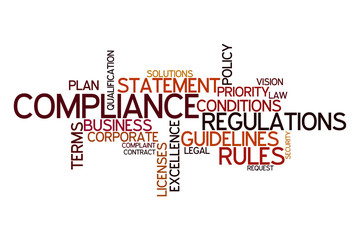 Fototapeta premium Word cloud for compliance, rules and regulations