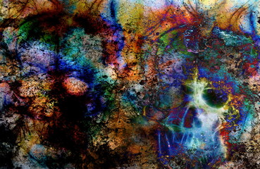  Color Skull collage. Color abstract background, computer collage.