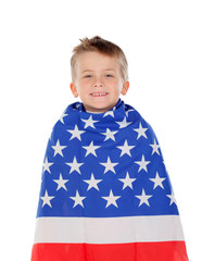 Blond child wrapped on American flag