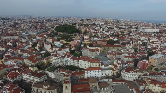 Aerial View of Alfama with Sao Jorge Castle, Lisbon, Portugal