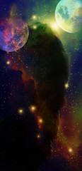 Nebula, Cosmic space and stars, green cosmic abstract background.