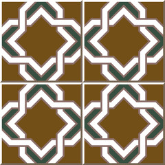 Vintage seamless wall tiles of star cross geometry frame, Moroccan, Portuguese.
