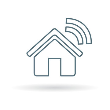 Smart home icon. Wireless house sign. Home automation app symbol. Thin line icon on white background. Vector illustration.